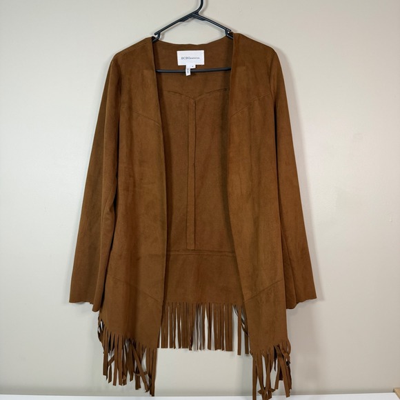 BCBGeneration Jackets & Blazers - BCBGeneration Women Medium Cognac Faux Suede Tan Boho Fringe Open Blazer Western